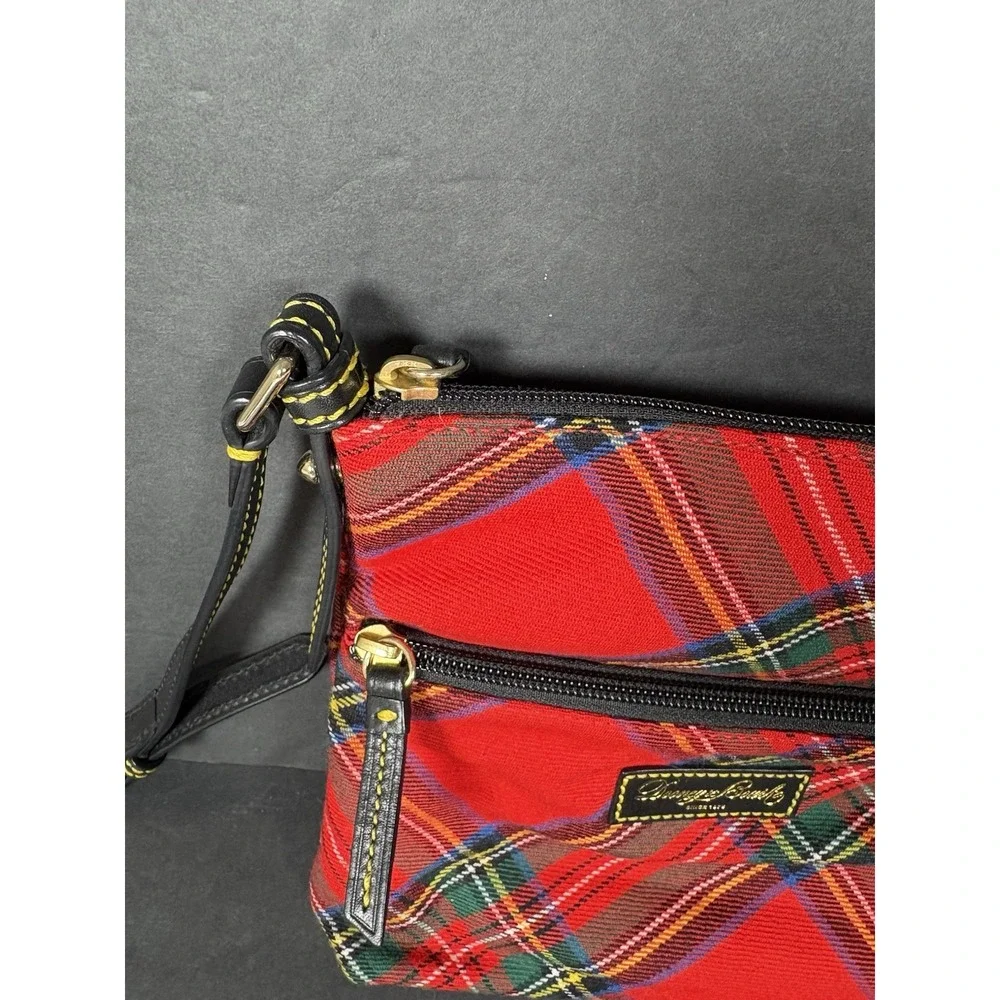 Vintage Y2K Dooney Bourke Red Tartan Plaid Crossbody Shoulder Bag Leather Trim